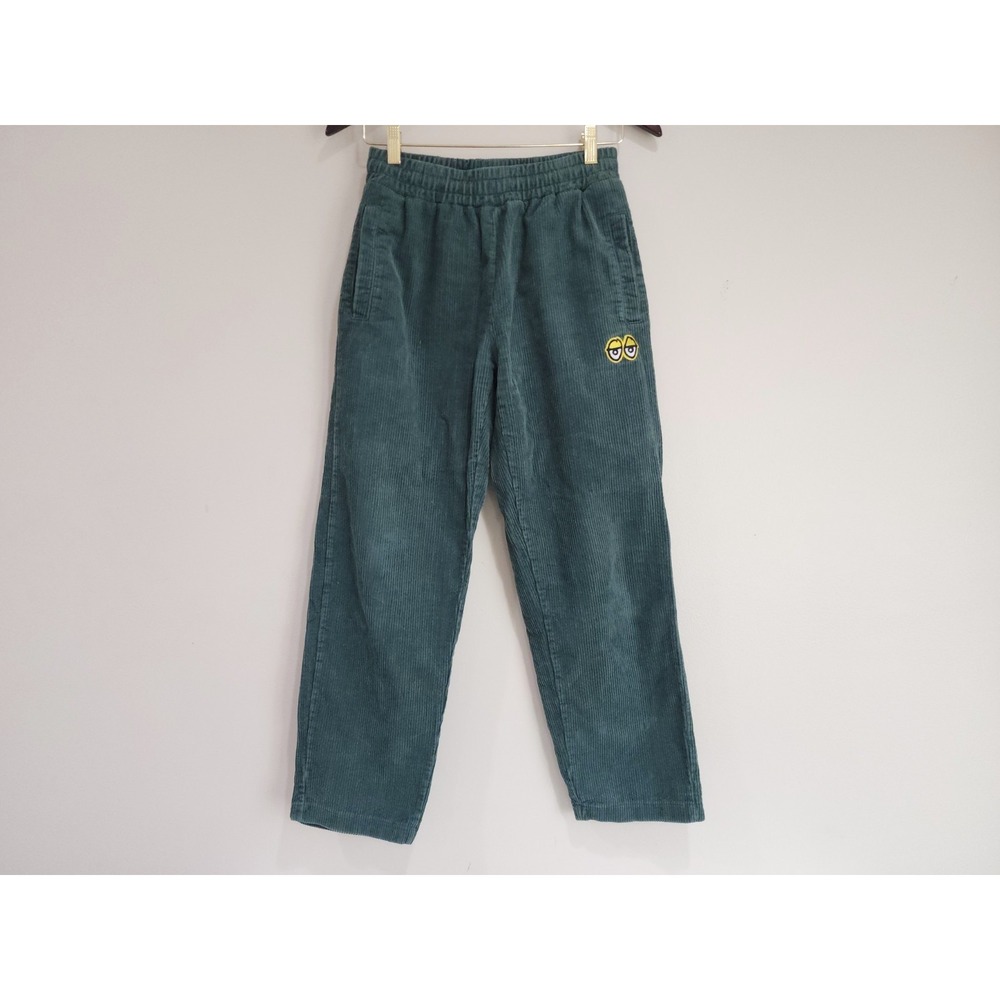 Krooked Skateboard Pants Corduroy Mens Small Green Embroidered Die Cut Eyes